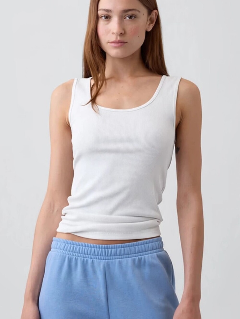 GAP White Ribbed Scoop Tank Top M